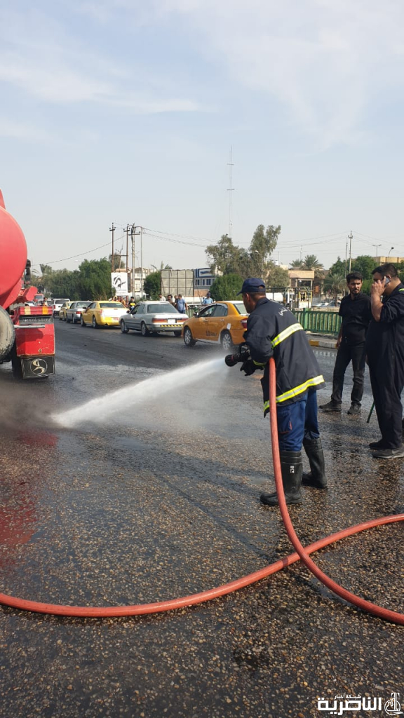 الدفاع المدني ينفذ حملة لغسل شوارع الناصرية