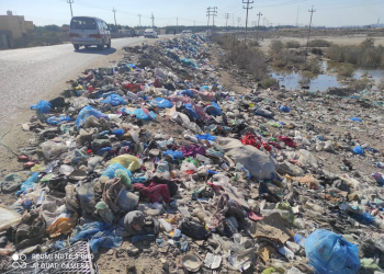 بالصور: النفايات تنتشر على طريق جامعة ذي قار، والاخيرة تستنجد بـ”الجهات المعنية”