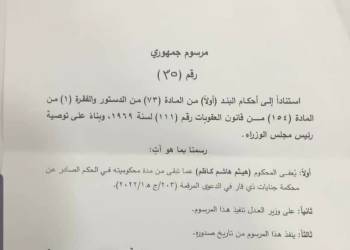 المرسوم الجمهوري الخاص بالعفو عن مدرب نادي الناصرية السابق الكابتن هيثم هاشم